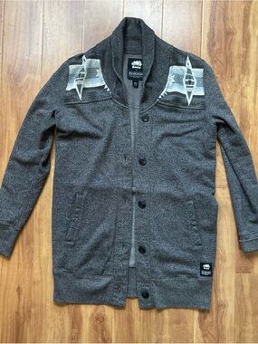 Roots Men's Gray Shawl Collar Cardigan with Patterned Yoke